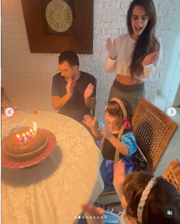 Filhas gêmeas de Joaquim Lopes comemoram o aniversário dele com  festa em casa e fofura chama a atenção