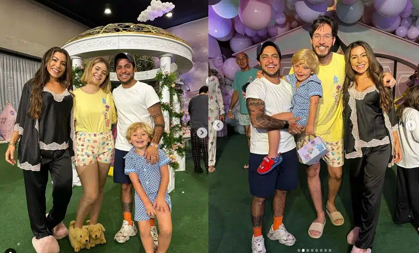 Andressa Ferreira posa com seu filho com Thammy Miranda na festa de um ano de Viih Tube e Eliezer e impressionou 