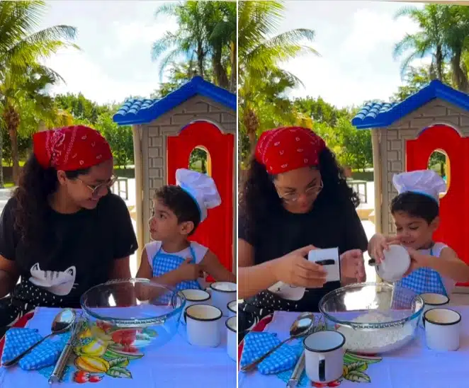 Filho de Murilo Huff e Marília Mendonça surge fazendo uma receita de biscoitos e impressiona 