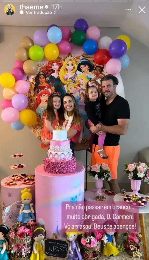 Liz, primogênita de Thaeme Mariôto, em sua festa de 5 anos