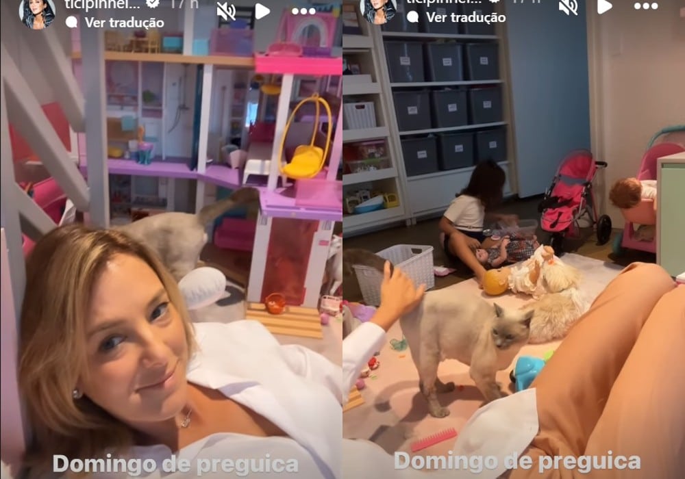 Ticiane Pinheiro com sua filha no quarto de brinquedo dela