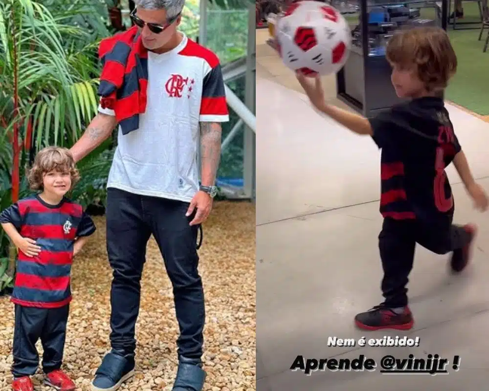 Bruno Gagliasso leva seu filho mais novo para visitar o clube do Flamengo