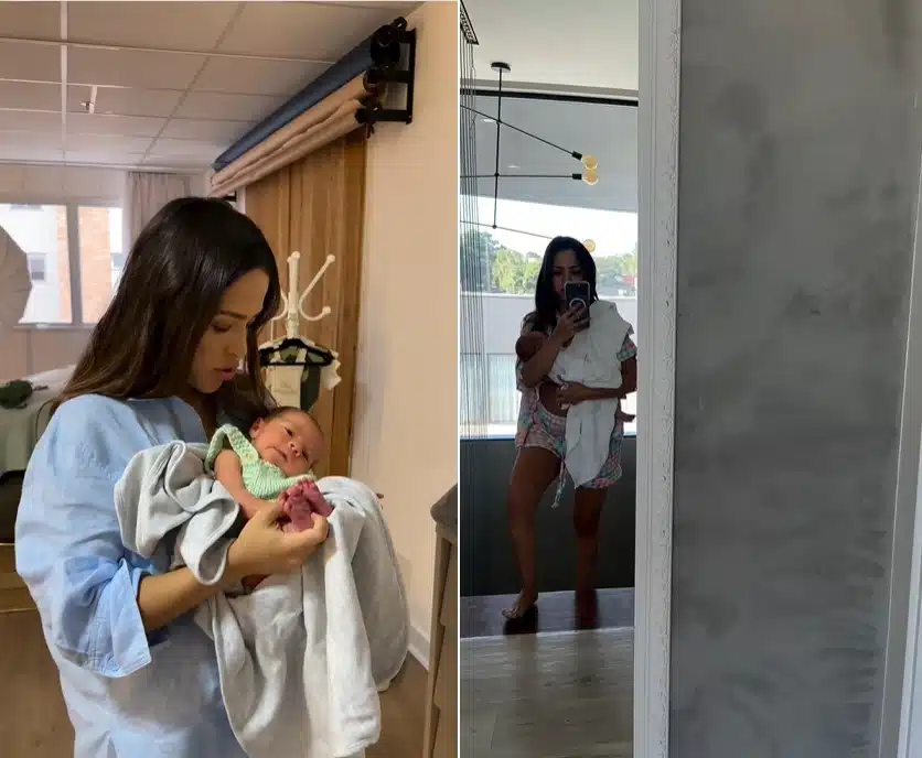 Gabi Luthai posa com com seu bebê recém-nascido em casa e impressiona 
