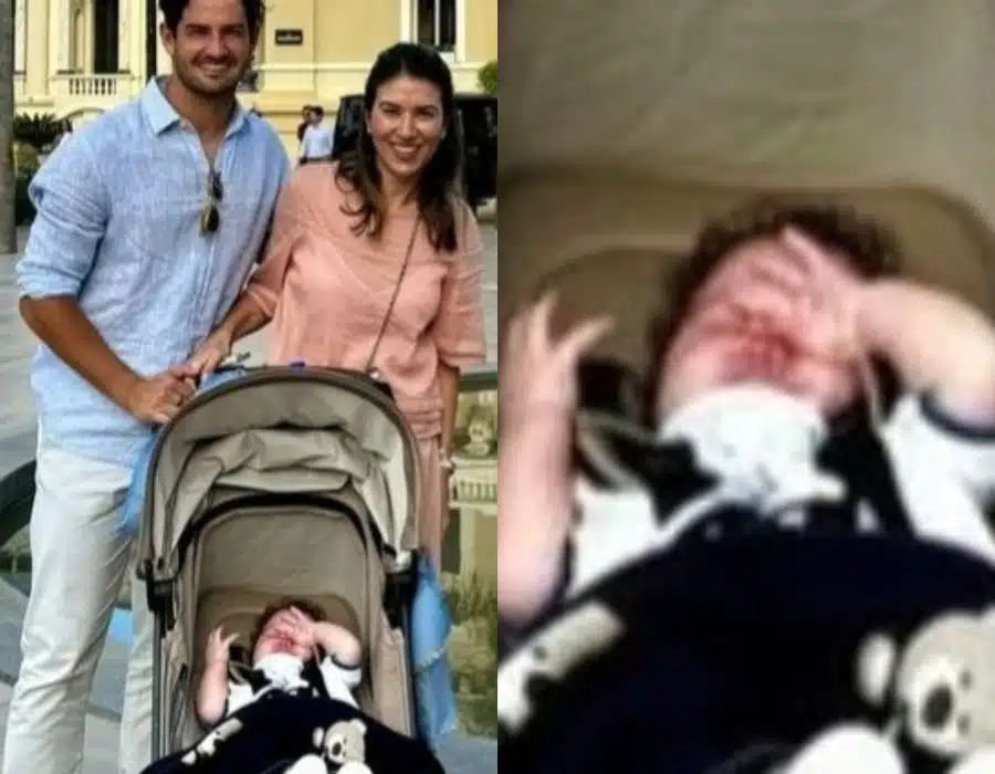 Alexandre Pato e Rebeca Abravanel exibiram o rosto de seu filho