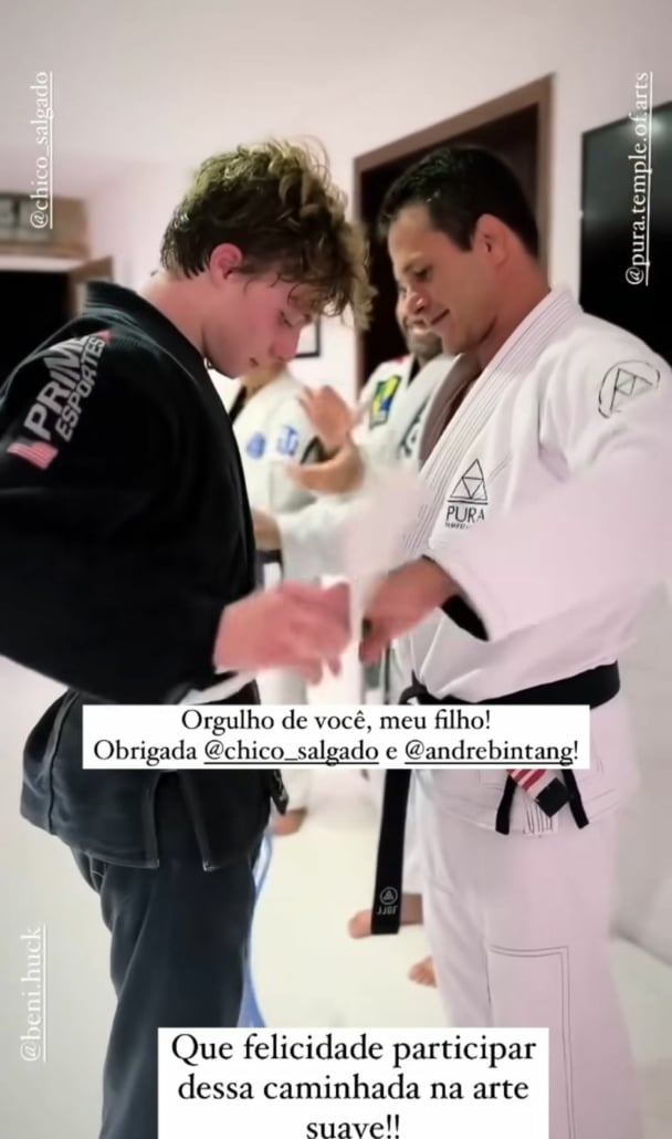 Angélica mostra seu filho com Luciano Huck no jiu-jitsu