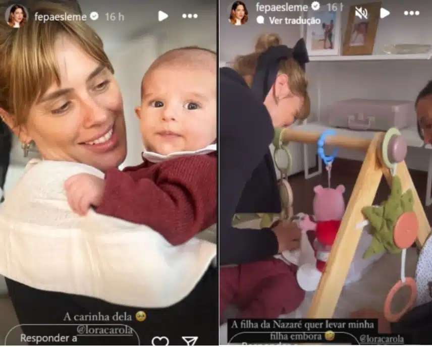 Carolina Dieckmann surge com a bebê de Fernanda Paes Leme e encanta 