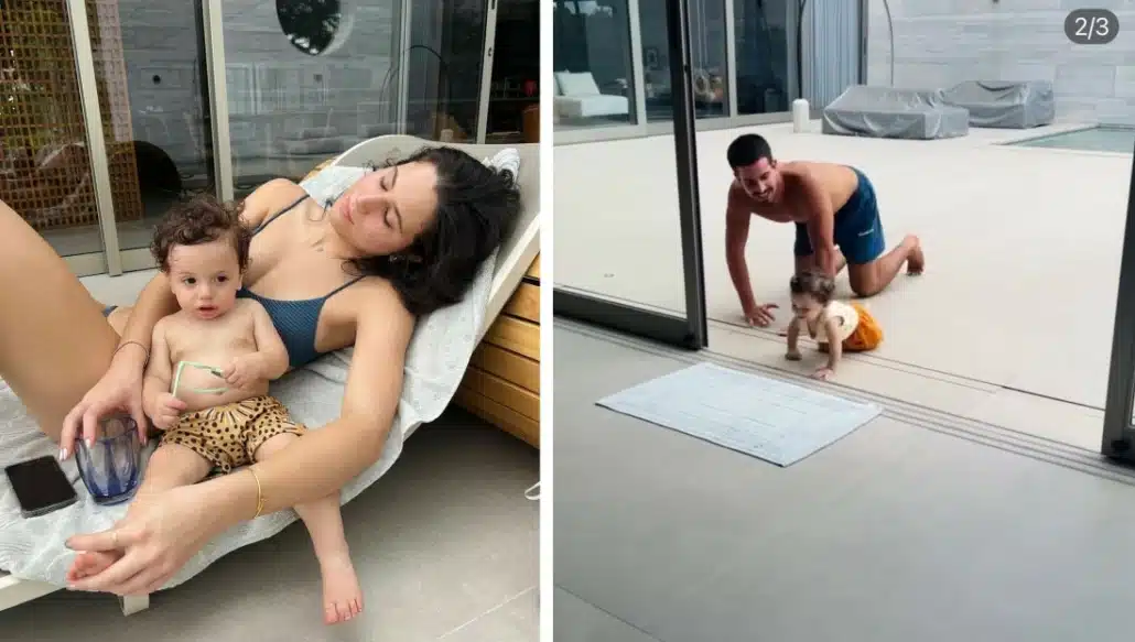 Sophia e Enzo, filhos mais velhos de Claudia Raia, com o irmão bebê, na mansão