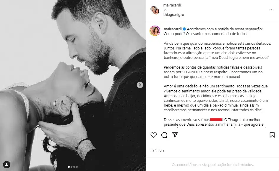 Maíra Cardi explica rumores de separação