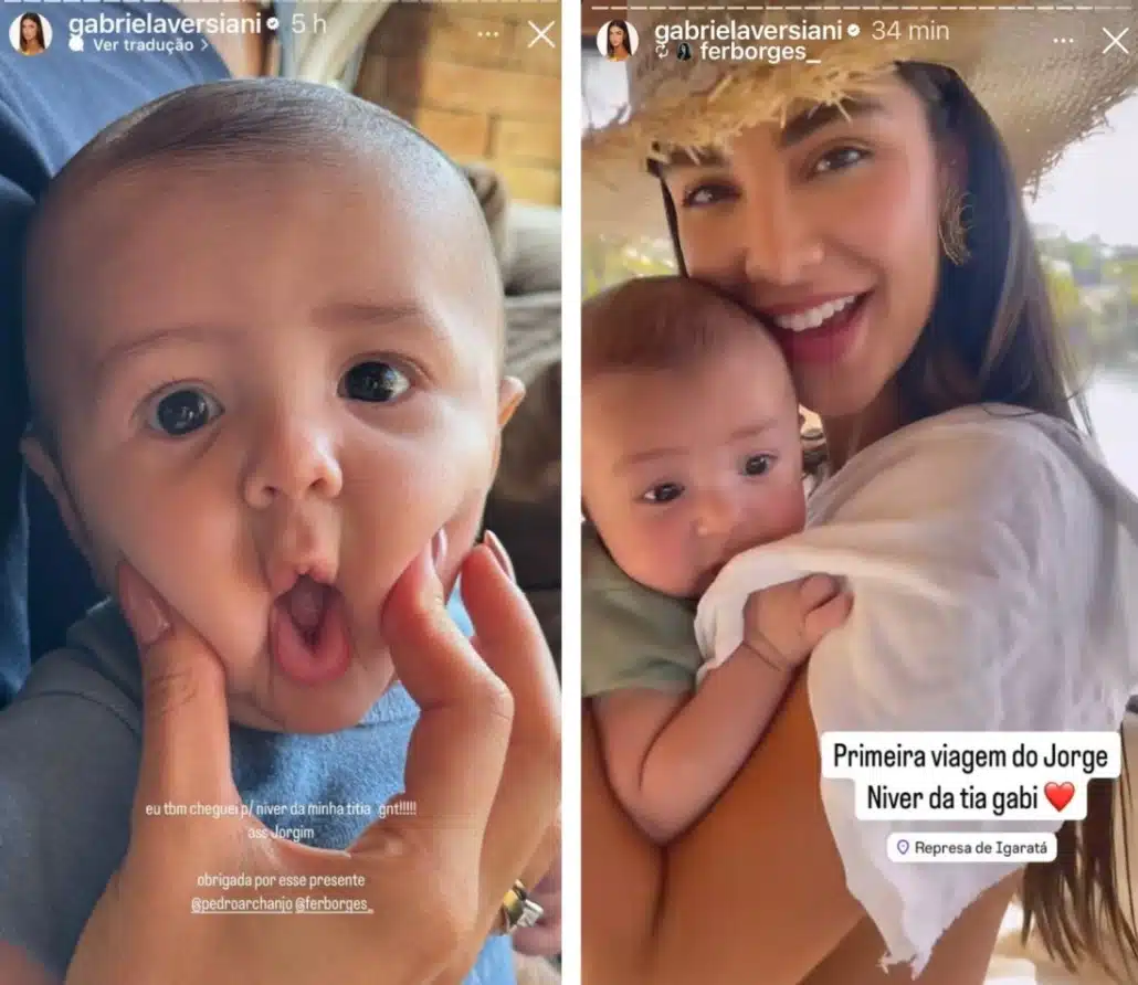 Gabriela Versiani posa com Jorge, filho de um amigo de Murilo Huff