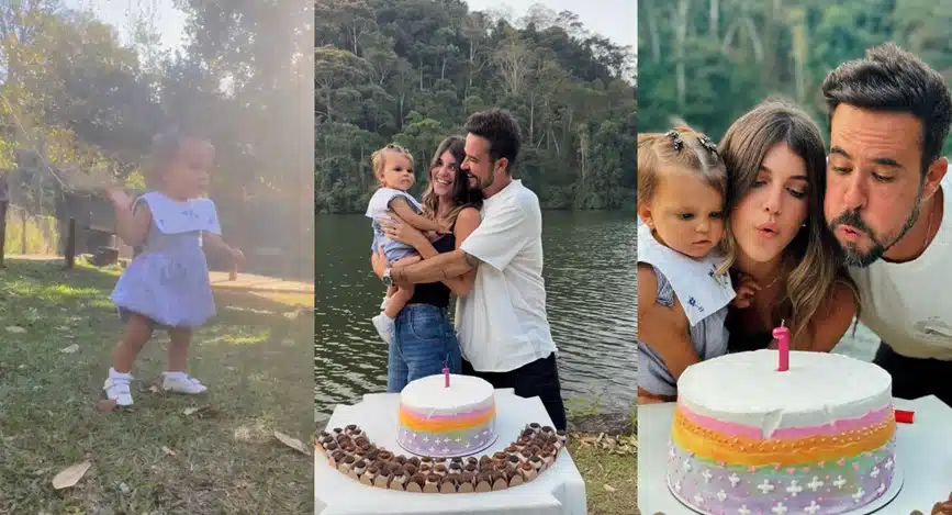 Paulinho Vilhena celebra 1 ano de sua bebê com bolo simples e impressiona 