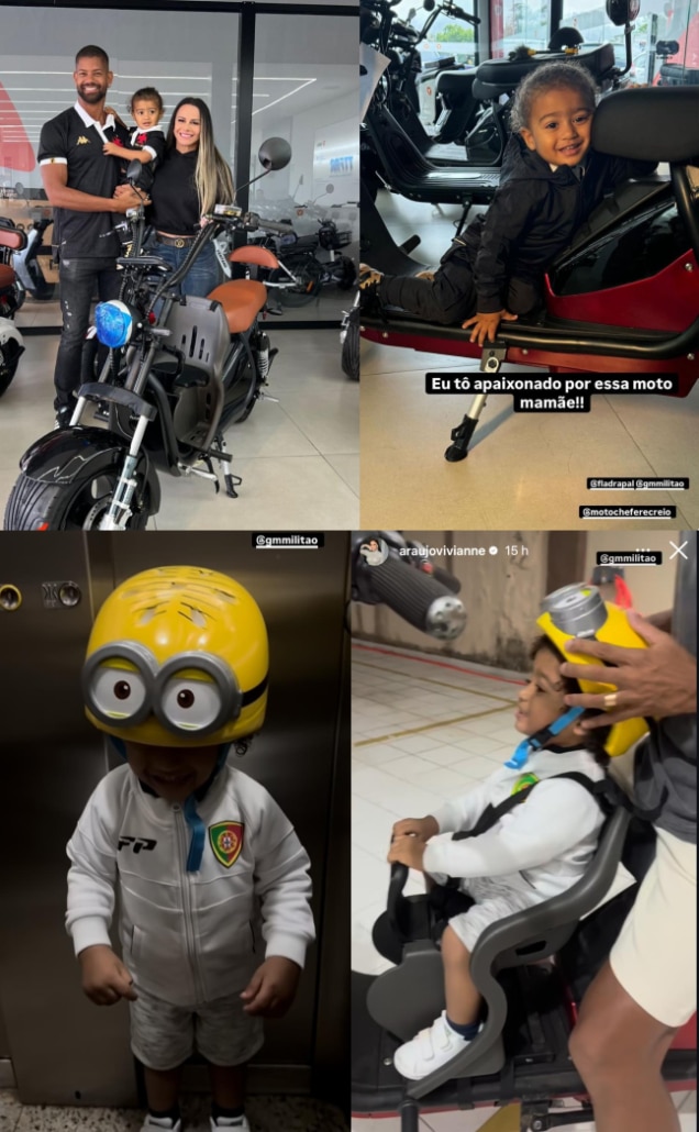 Filho de Viviane Araújo surge em passeio de moto com o pai