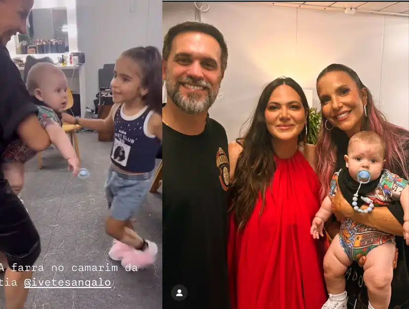 Ivete Sangalo e sua filha posam com bebê de Carol Sampaio