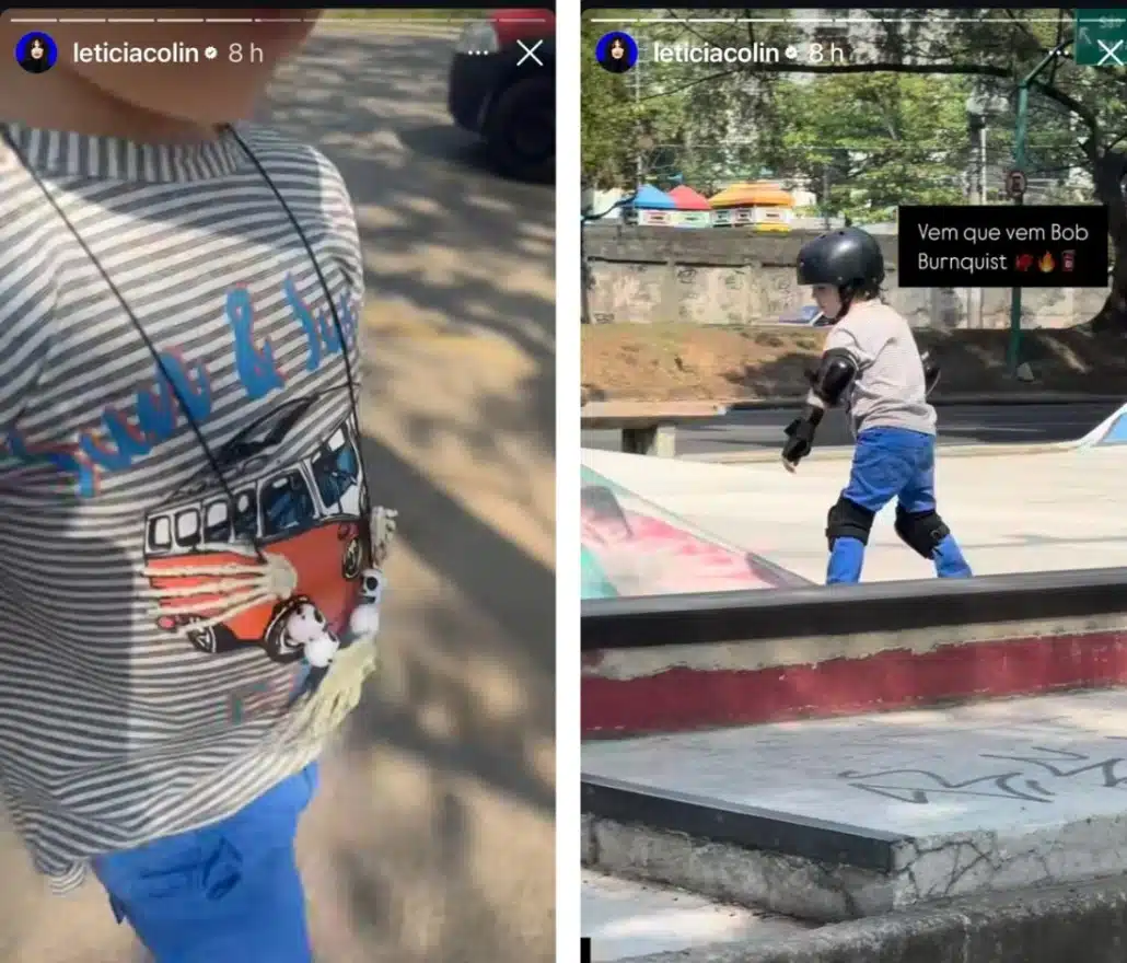 Uri, filho de Letícia Colin, na aula de skate