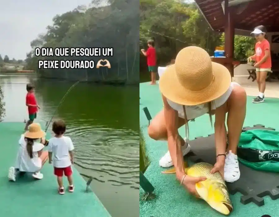 Patrícia Abravanel em pescaria com os filhos