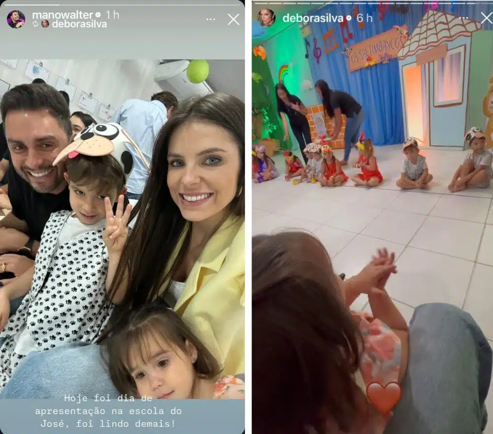 José, filho de Débora e Mano Walter, com os papais e a irmã na apresentacao da escola