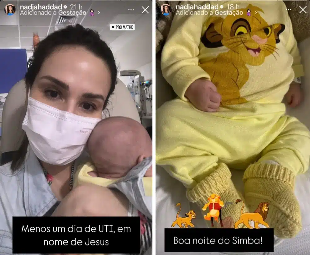 Nadja Haddad posou com seu bebê que segue na maternidade 