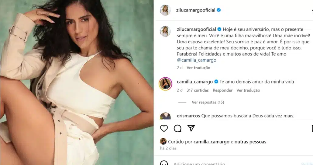 Zilu falando sobre a filha Camilla Camargo no aniversário dela