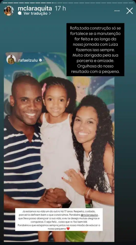 Rafael Zulu parabenizou a mãe de sua filha 