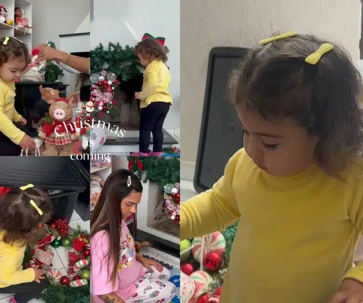 Filha de Tays Reis e Biel surge montando árvore de Natal gigante e encanta 