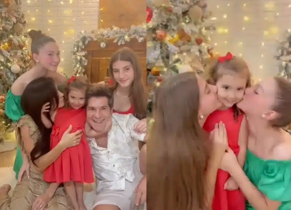 Daniel posa com sua esposa e as três filhas