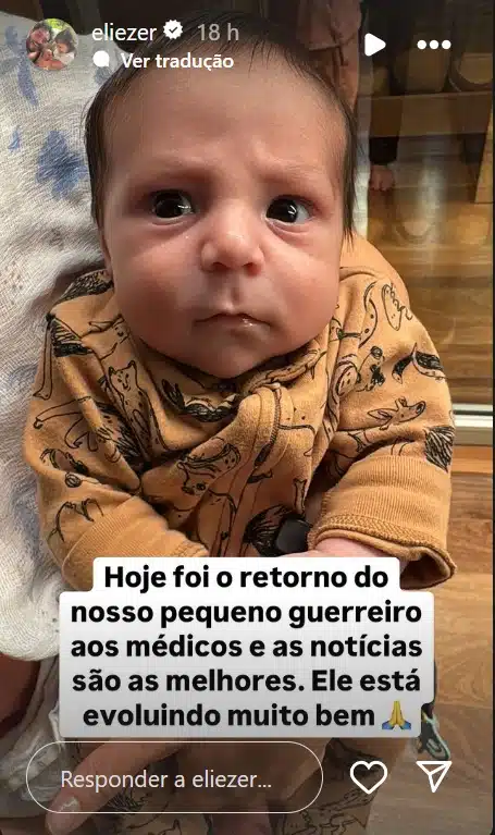 Filho de Eliezer e Viih Tube em consulta depois de alta