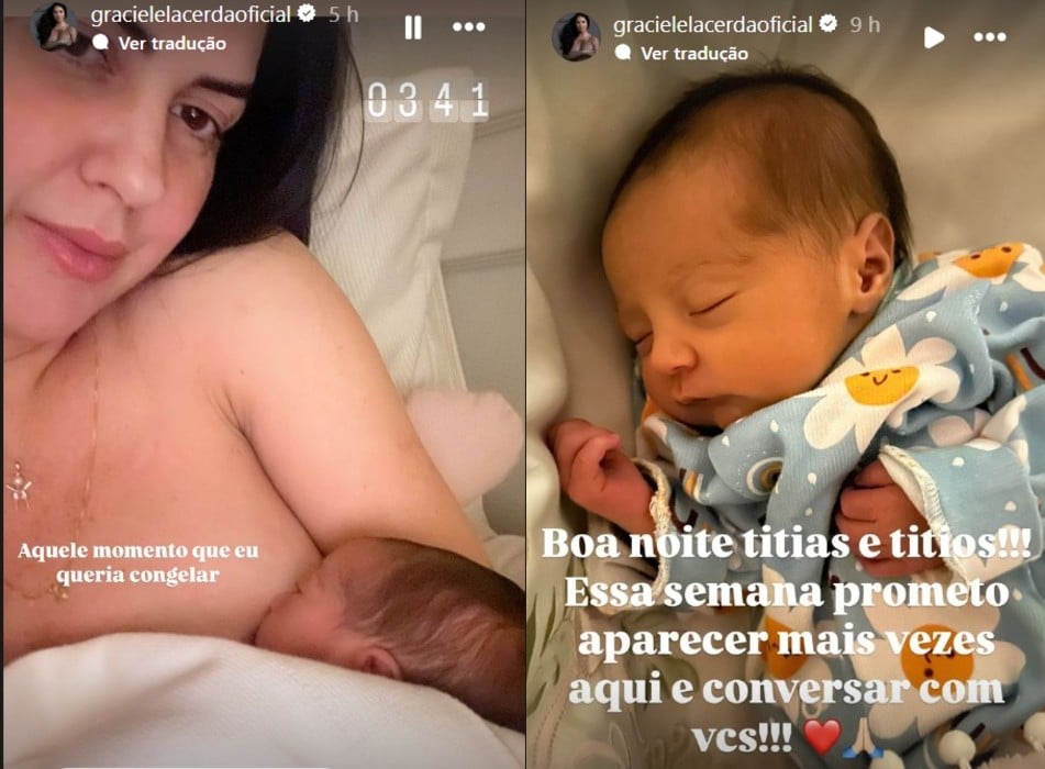 Graciele Lacerda mostrando a sua bebê após chegar em casa