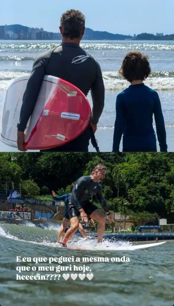 Filho de Sandy em dia de surfe com seu pai