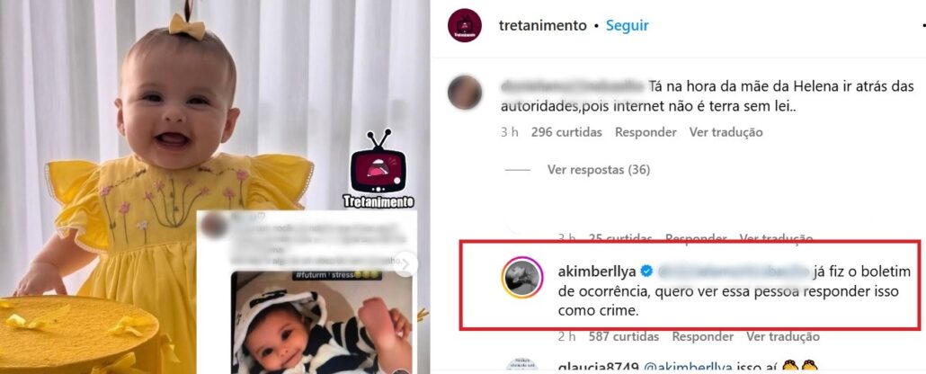 Amanda Kimberlly falando de sua filha Helena