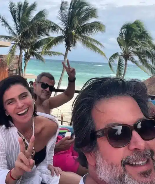 Giovanna Antonelli, Murilo Benício e Leonardo Nogueira, atual marido da atriz, em viagem no México