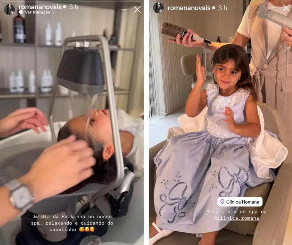 Raika, filha de Alok e Romana, fazendo um tratamento no cabelo, no SPA da mãe