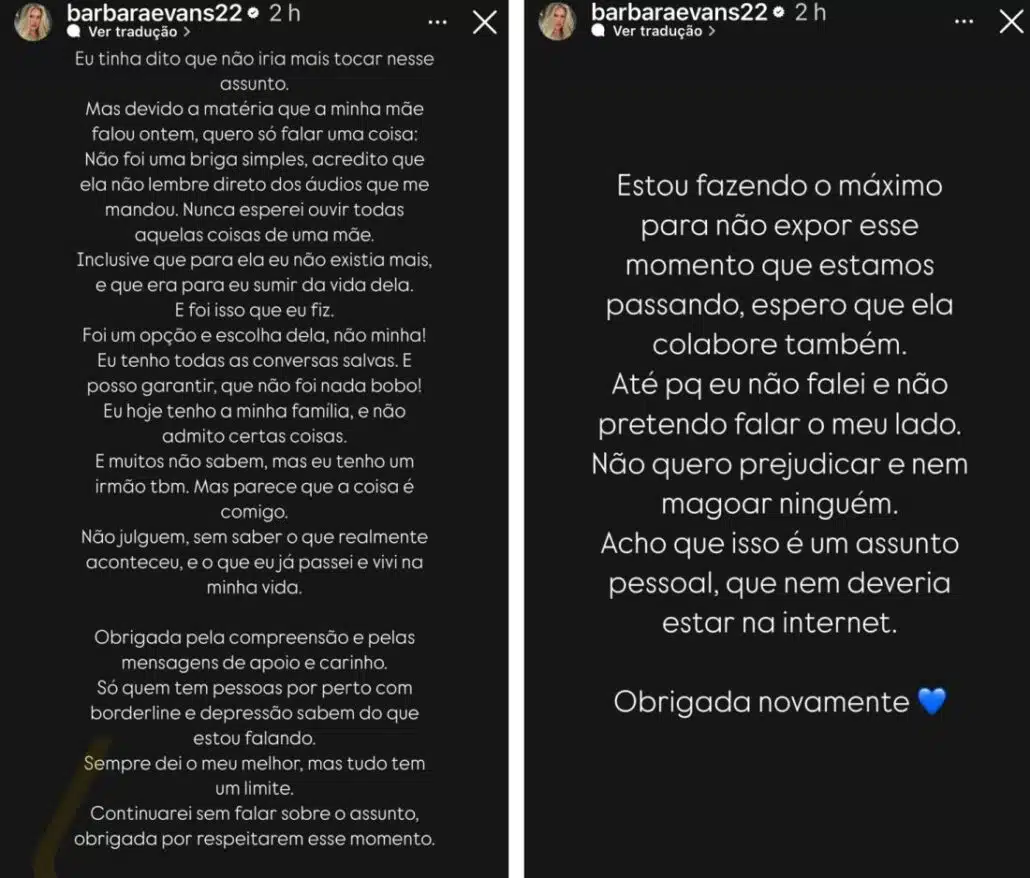 Bárbara Evans respondeu as alegações da mãe de não poder ver os netos