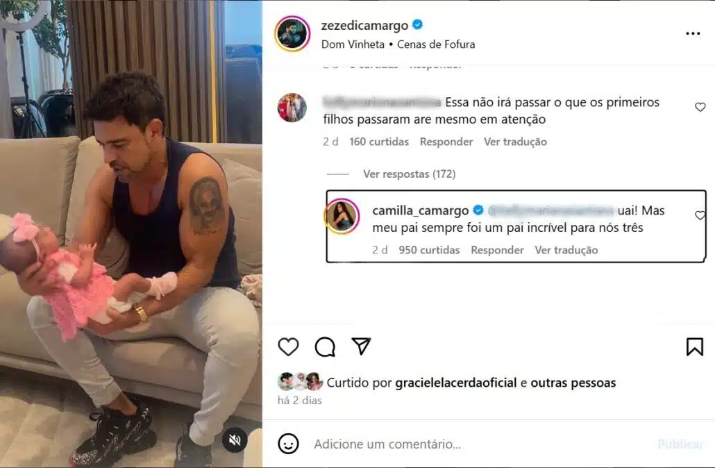 Camilla Camargo apoiando o seu pai