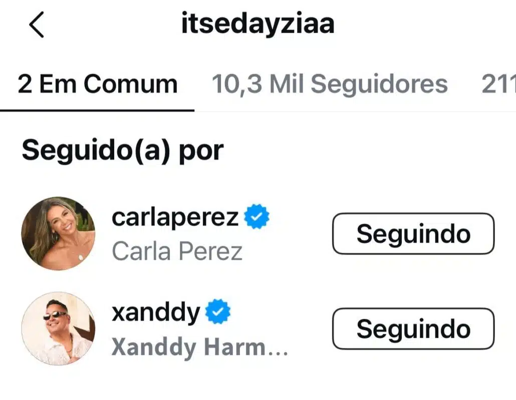 Carla Perez continua seguindo Daze nas redes sociais