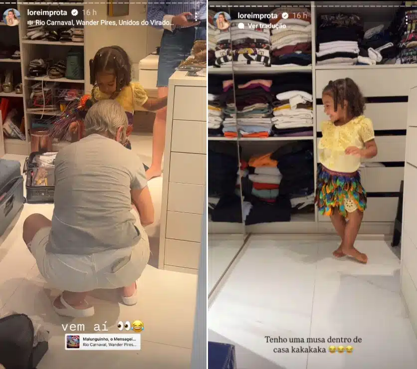 Liz, filha de Léo Santana e Lorena Improta surge fantasiada no closet da mansão e impressiona