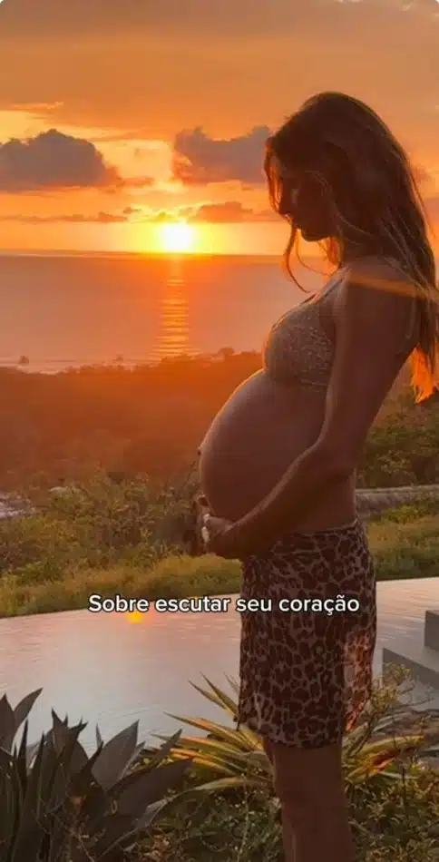 Gisele Bündchen em um clique raro de sua 3ª gravidez