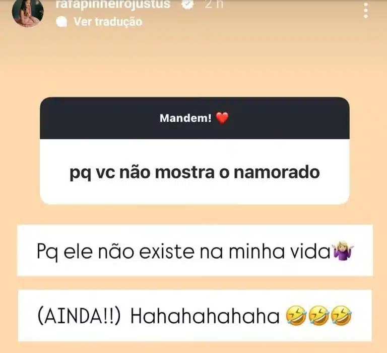 Rafaella Justus falando com bom-humor sobre namorado