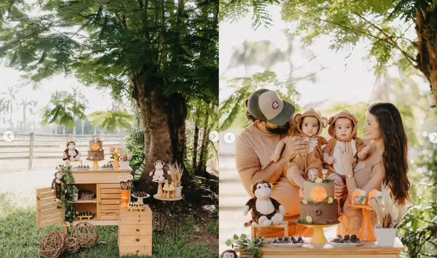 Sorocaba e Biah Rodrigues celebra os 7 meses de seus bebês gêmeos com festa ao ar livre e impressionam 