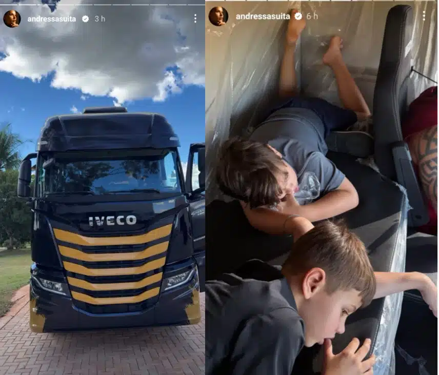 Filhos de Andressa Suita e Gusttavo Lima surgem em passeio diferente em caminhão luxuoso e surpreendem 