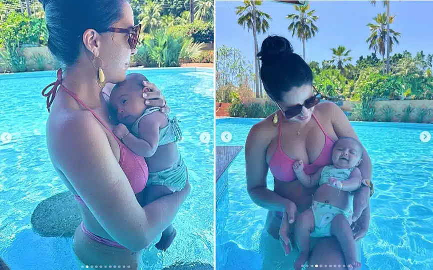 Graciele Larcerda mostra sua bebê com Zezé Di Camargo na piscina pela 1ª vez e encanta 