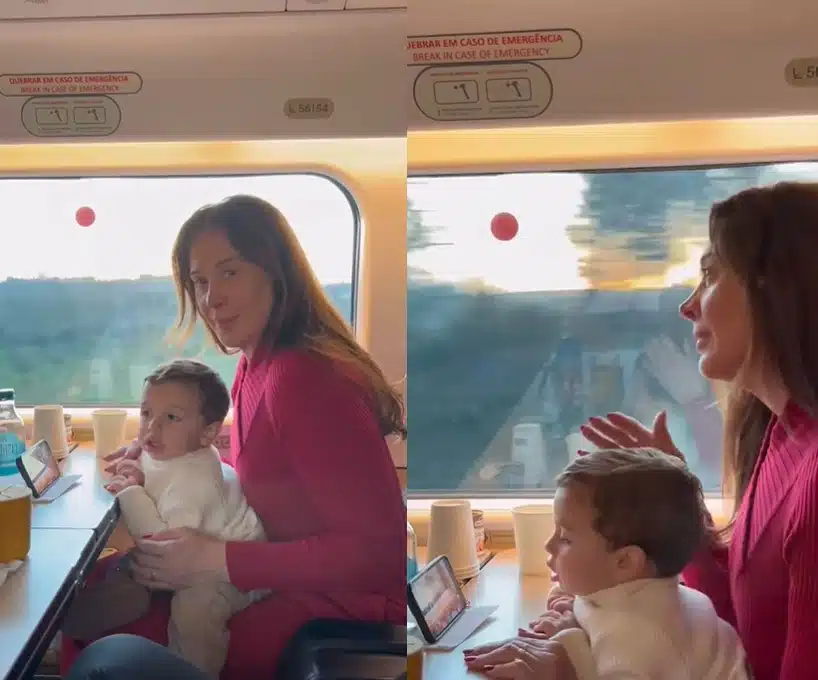 Claudia Raia exibe seu bebê em passeio de trem e surpreende