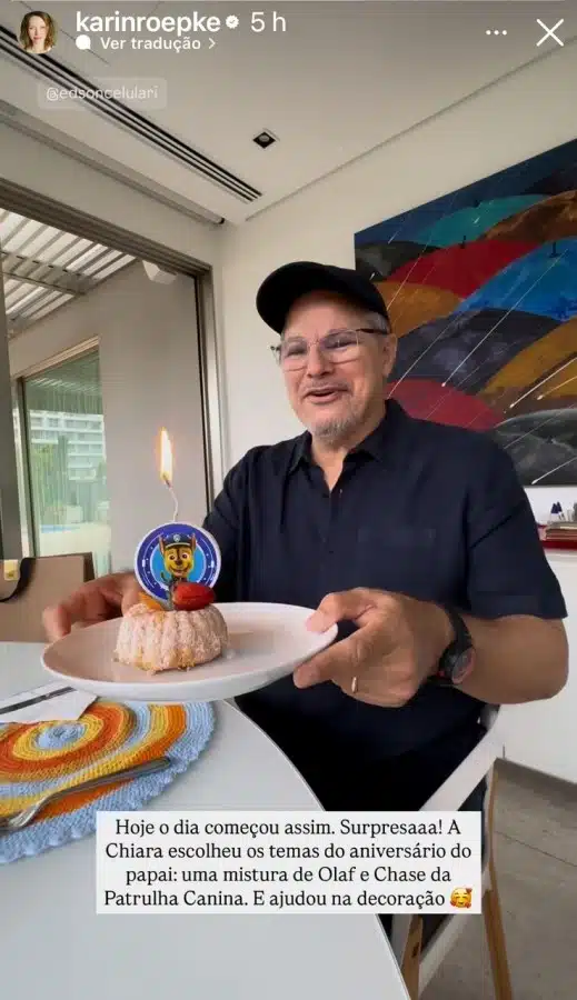 O ator Edson Celulari com seu bolo de aniversário