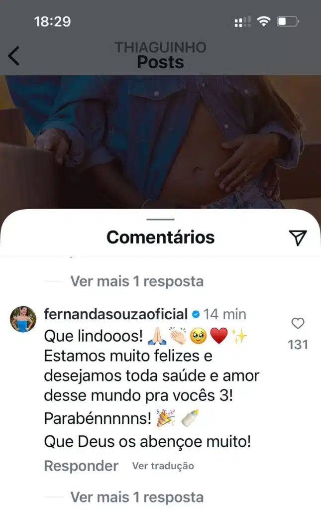 Fernanda Souza falando da gravidez da namorada de Thiaguinho