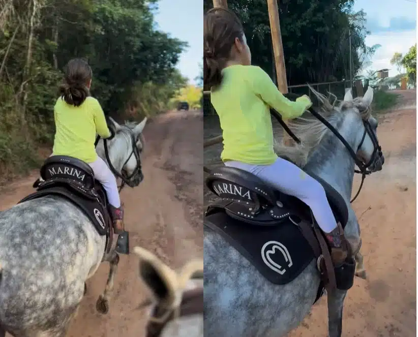 Filha de Ivete Sangalo impresisona ao surgir em passeio a cavalo com o pai