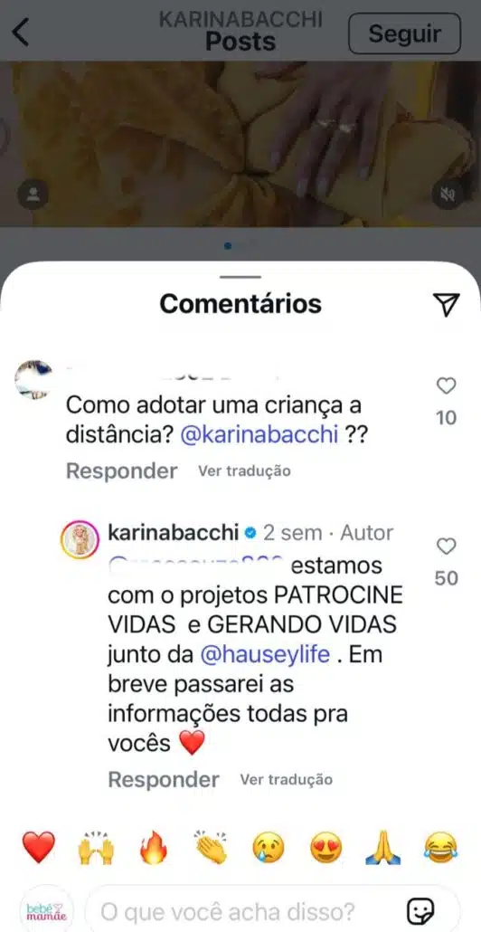 Karina Bacchi refletiu sobre adoção 