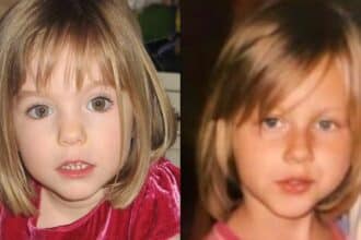 Julia Wandelt comparando foto sua de criança com Madeleine McCann