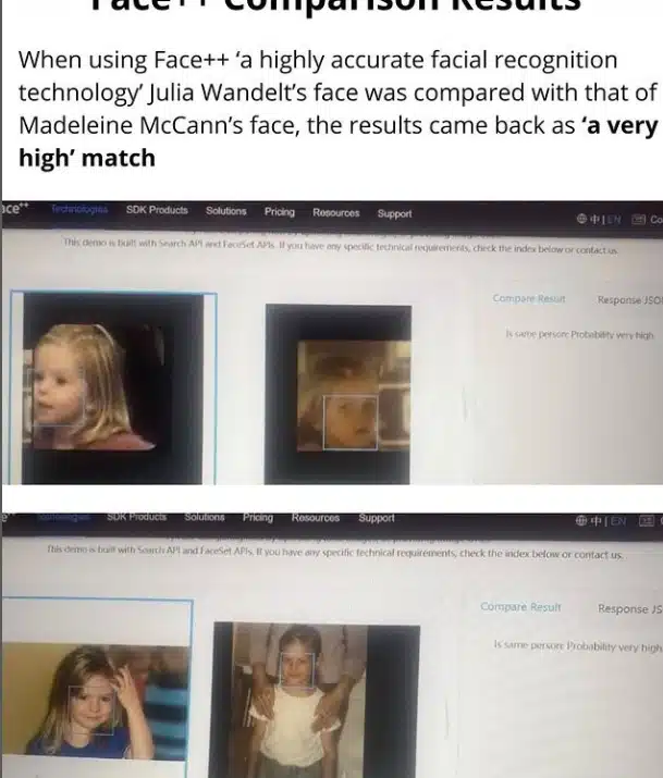 Comparação facial entre Julia Wandelt e Madeleine McCann