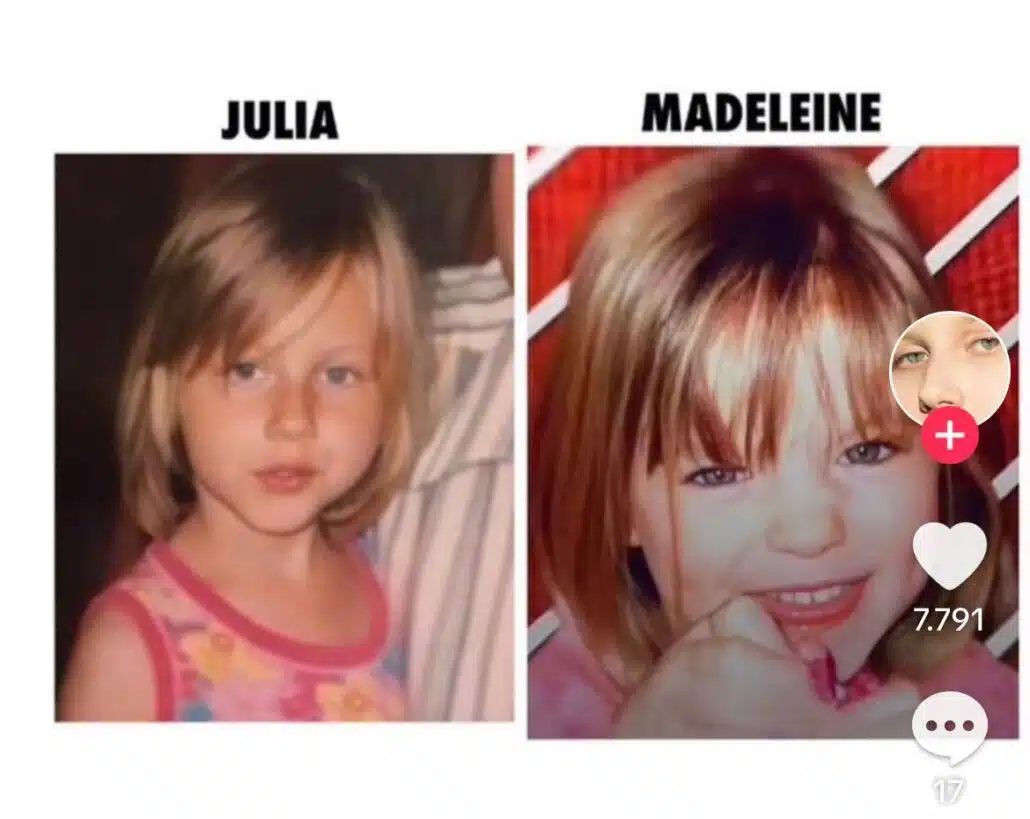 Julia Wandelt comparando foto criança com Madeleine McCann