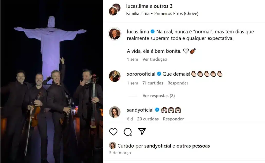 Xororó e Sandy comentaram sobre Lucas Lima