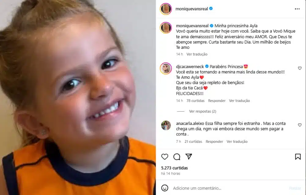 Monique Evans parabenizou a neta e deu um recado para Bárbara Evans