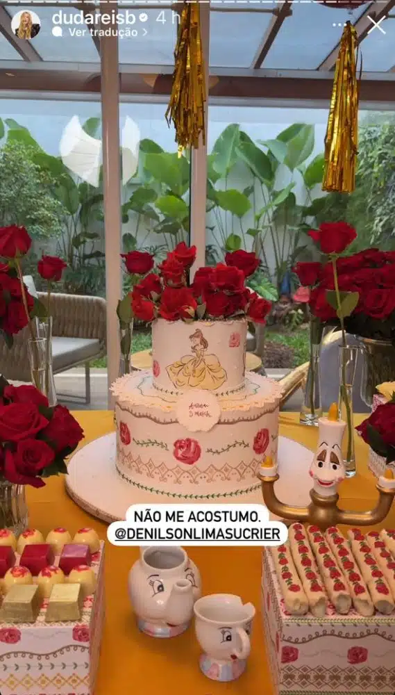 O lindo bolo da festa de 3 meses da bebê de Duda Reis
